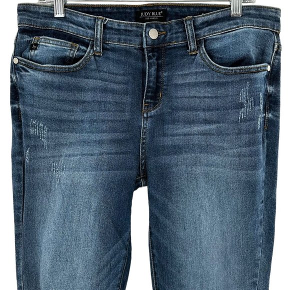 JUDY BLUE Medium Wash Denim Distressed Skinny Fit Jeans Size 13/31 - Picture 2 of 5